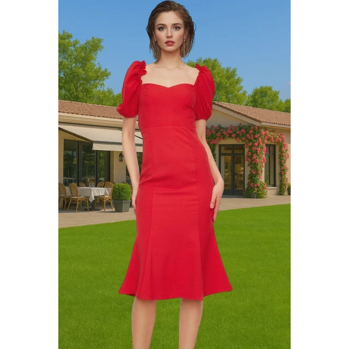 Feminen Midi Boy Bodycon Dokuma Abiye Elbise Yüksek Kalite Özel Tasarım Trend Tasarım Şık Görünüm
