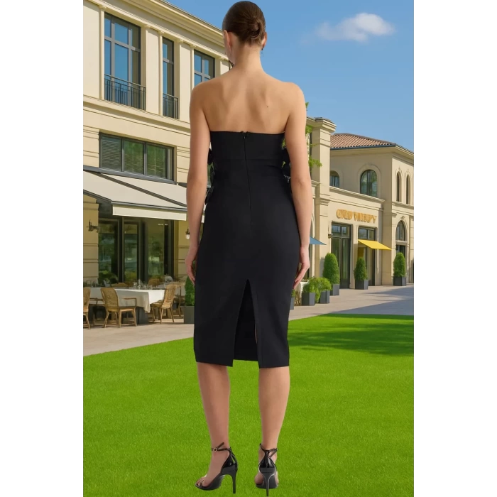Feminen Midi Boy Straplez Abiye Elbise Konforlu Kesim Kaliteli İşçilik Şık Görünüm Kaliteli İşçilik