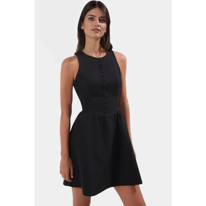 Feminen Mini Elbise 88% Polyester 12% Elastan Finike Dokuma Yazlık Zarifane Tasarım