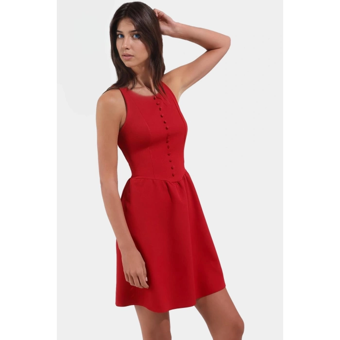 Feminen Mini Elbise 88% Polyester 12% Elastan Finike Dokuma Yazlık Zarifane Tasarım