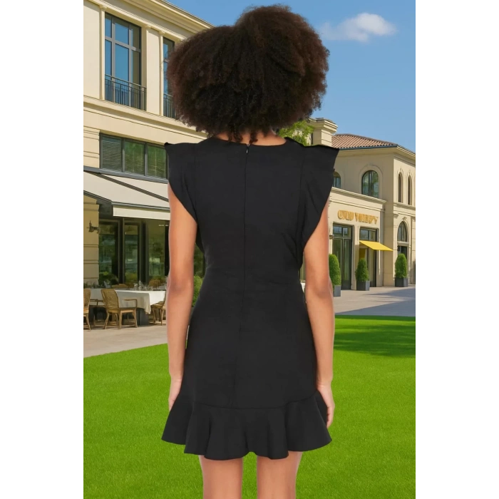 Feminen Mini Elbise Bisiklet Yaka Fırfır Detaylı Bodycon Polyester Kaliteli İşçilik