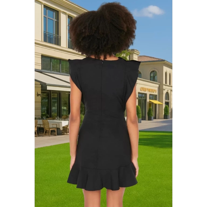 Feminen Mini Elbise Bisiklet Yaka Fırfır Detaylı Bodycon Polyester Kaliteli İşçilik