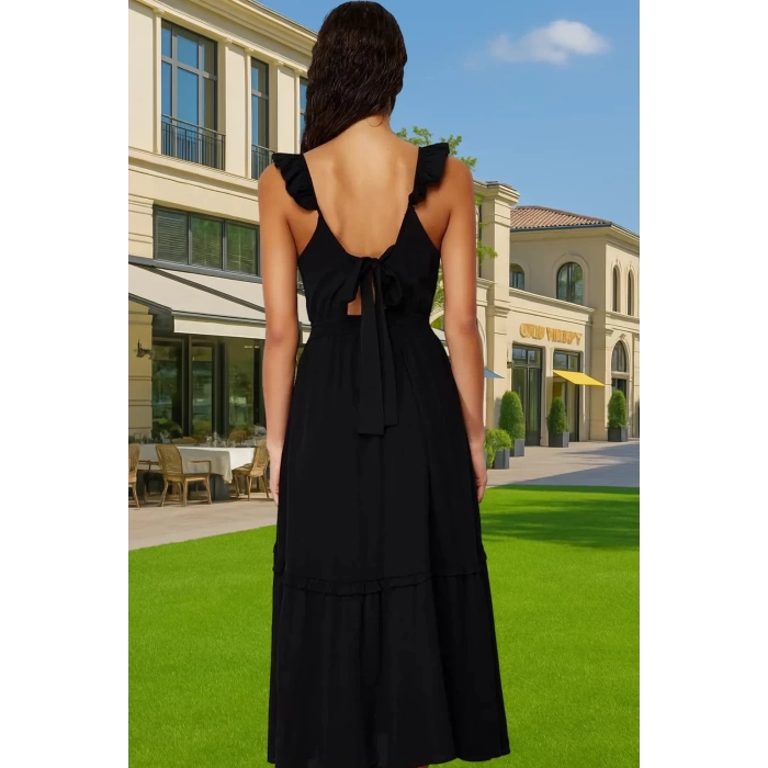 Feminen V Yaka Maxi Plaj Elbisesi Crinkle Dokuma Yazlık Yüksek Kalite Premium Kalite Konforlu Kesim