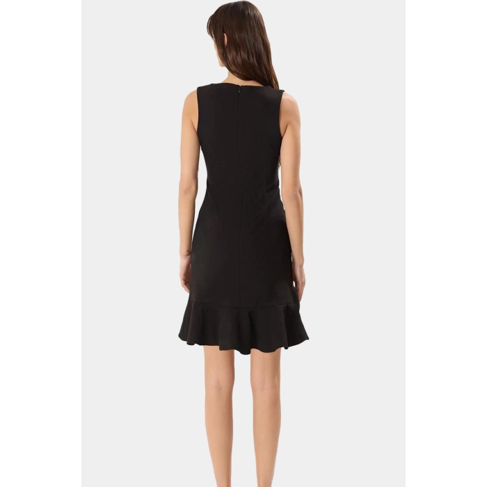 Finike Dokuma Mini Elbise A Line Kesim V Yaka Düğmeli Polyester Karışımlı Modern Stil