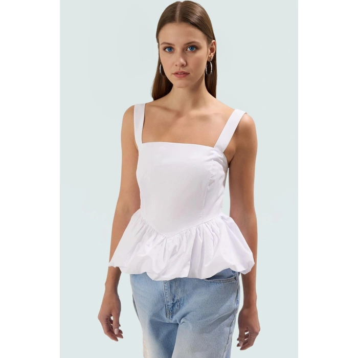 Fitted Bluz Kolsuz Kare Yaka Dacron Dokuma Yazlık Zarifane Tasarım Kaliteli İşçilik