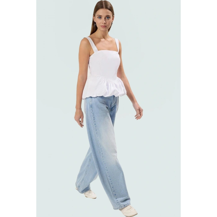 Fitted Bluz Kolsuz Kare Yaka Dacron Dokuma Yazlık Zarifane Tasarım Kaliteli İşçilik