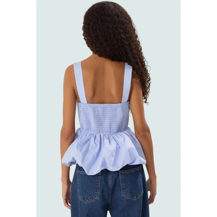 Fitted Bluz Kolsuz Kare Yaka Dacron Dokuma Yazlık Zarifane Tasarım Kaliteli İşçilik