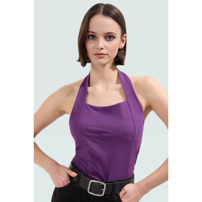 Fitted Boyundan Bağlamalı Kolsuz Örme Bluz Mükemmel Uyum Rahat Ve Şık Premium Kalite
