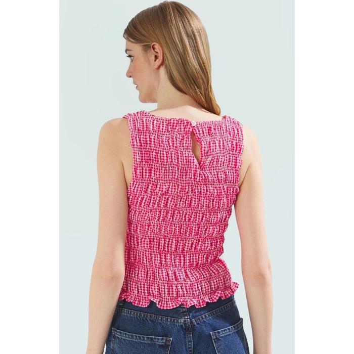 Fitted Gofre Dokuma Bluz Kolsuz Kayık Yaka Günlük Tarz Modern Stil Kullanım İçin