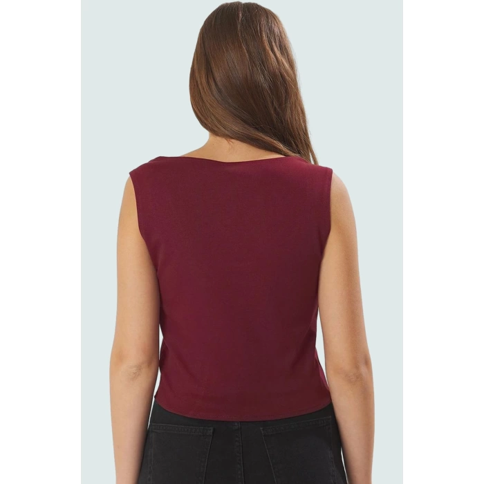 Fitted İnterlok Örme Bluz Havuz Yaka Yazlık Casual Tarz Zarifane Tasarım Dayanıklı Malzeme