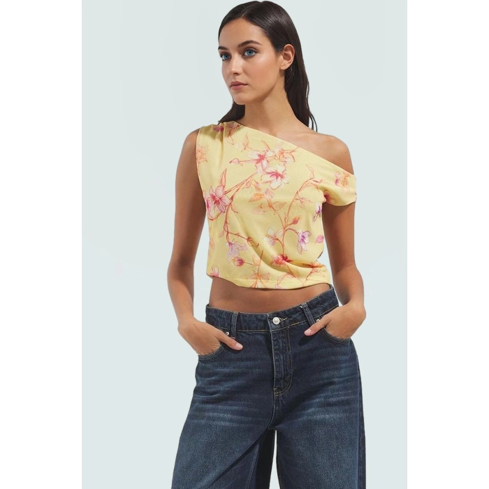 Fitted Kalıp 100 Polyester Bluz Asimetrik Yaka Kısa Kol Yazlık Özenle Seçilmiş Uzun Ömürlü