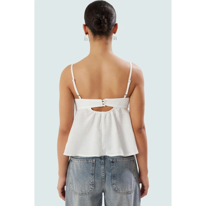 Fitted Kalıp Keten Görünümlü Kolsuz Bluz %100 Polyester Günlük Kullanım İçin