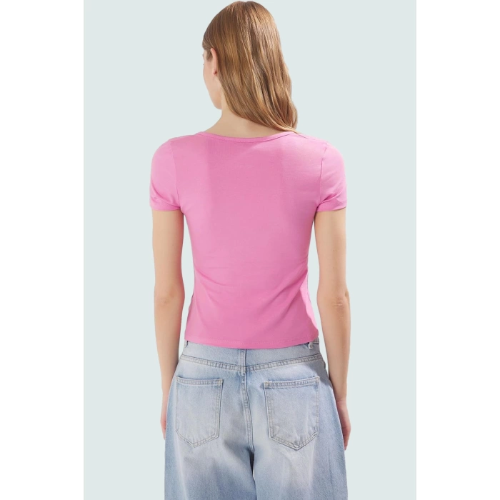 Fitted Kalıp Kısa Kollu Bluz Likralı Penye Yazlık Trend Tasarım Uzun Ömürlü Şık Görünüm