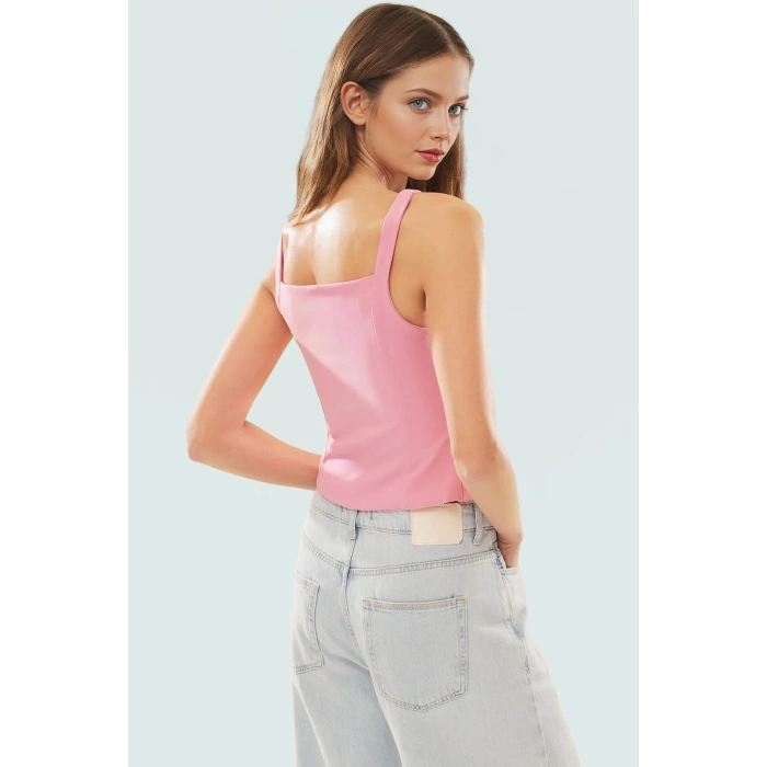 Fitted Kalıp Kolsuz Bluz Finike Dokuma Kare Yaka Yazlık Uzun Ömürlü Seçkin Malzeme