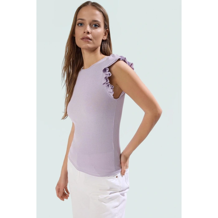Fitted Kısa Kollu Örme Bluz Bisiklet Yaka Günlük Zarifane Tasarım Dayanıklı Malzeme