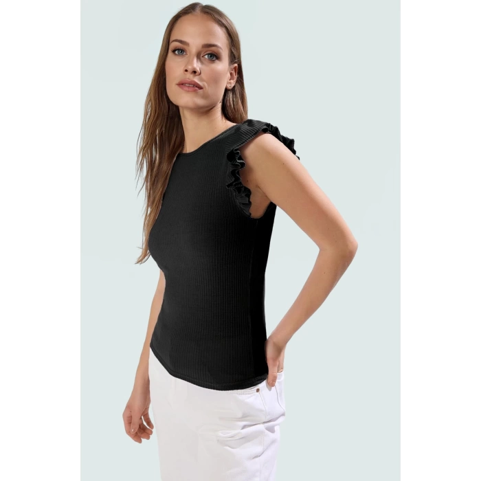 Fitted Kısa Kollu Örme Bluz Bisiklet Yaka Günlük Zarifane Tasarım Dayanıklı Malzeme