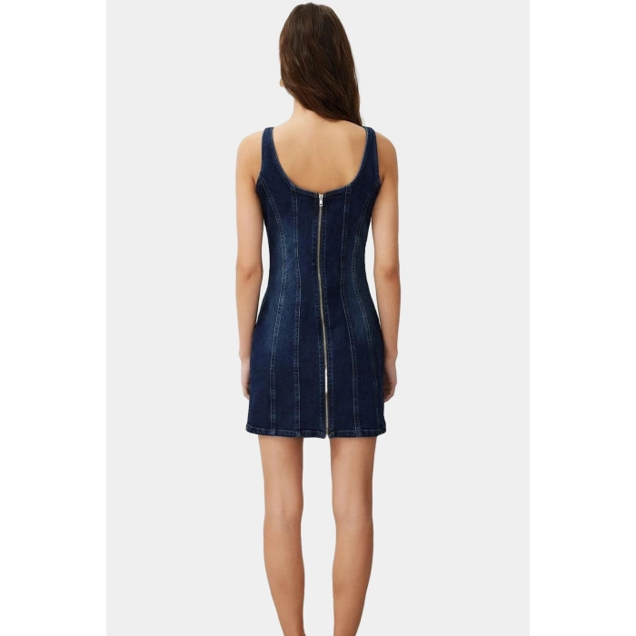 Fitted Mini Denim Elbise Bisiklet Yaka Comfort Kumaş Günlük Şıklık Şık Görünüm Konforlu Kesim