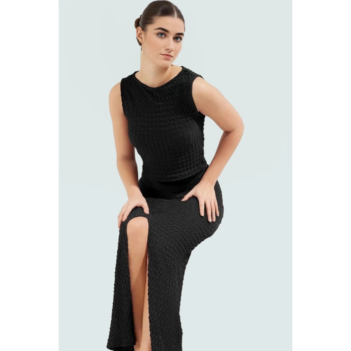 Fitted Örme Bluz Etek Takım Nefes Alan Polyester Kumaş Özenle Seçilmiş Uzun Ömürlü