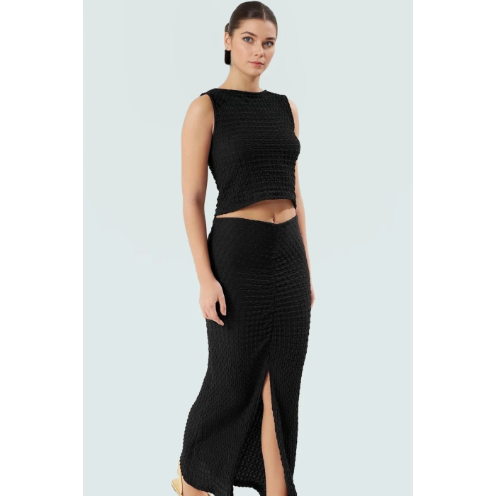 Fitted Örme Bluz Etek Takım Nefes Alan Polyester Kumaş Özenle Seçilmiş Uzun Ömürlü