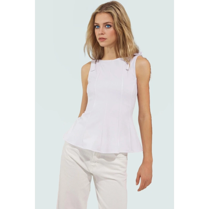 Fitted Peplum Bluz Kolsuz Bisiklet Yaka Örme Yazlık Seçkin Malzeme Yüksek Kalite