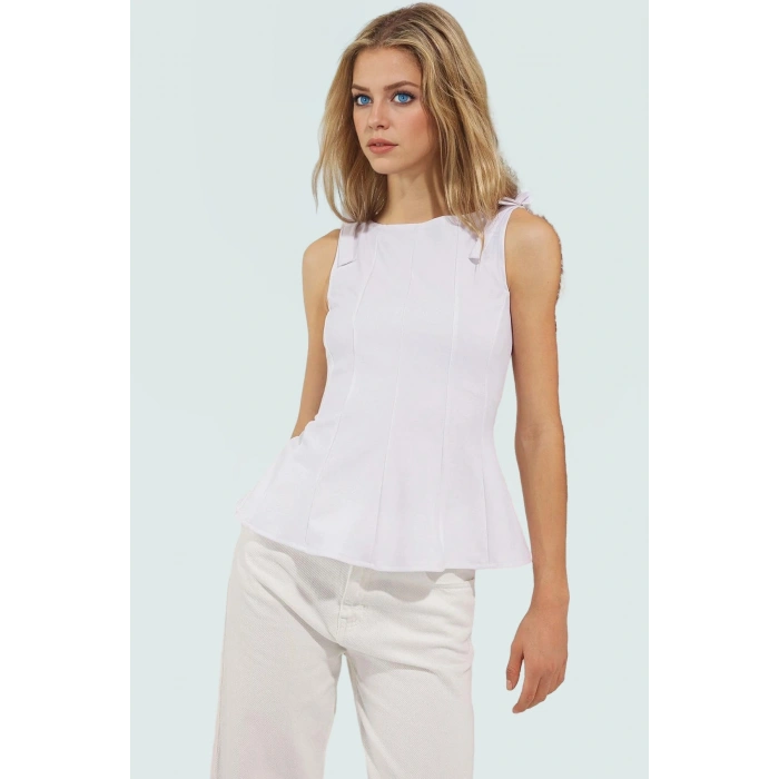 Fitted Peplum Bluz Kolsuz Bisiklet Yaka Örme Yazlık Seçkin Malzeme Yüksek Kalite