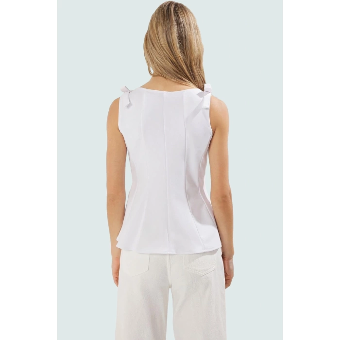 Fitted Peplum Bluz Kolsuz Bisiklet Yaka Örme Yazlık Seçkin Malzeme Yüksek Kalite