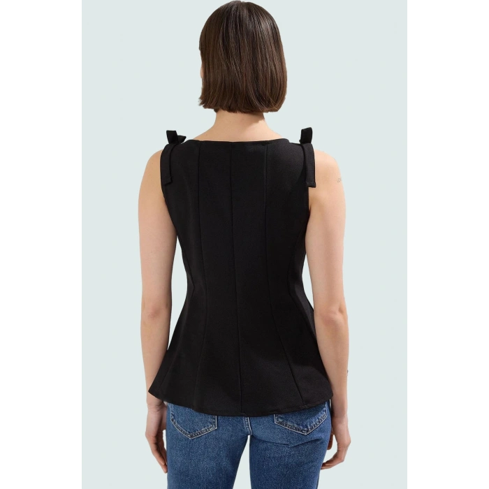 Fitted Peplum Bluz Kolsuz Bisiklet Yaka Örme Yazlık Seçkin Malzeme Yüksek Kalite