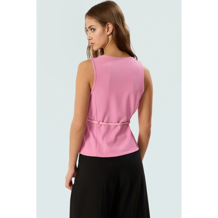 Fitted V Yaka Krep Bluz Kemerli Günlük Stil Şık Görünüm Konforlu Kesim Profesyonel