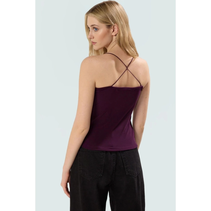 Fitted Vücuda Oturan Kolsuz Bluz Esnek Örme Havuz Yaka Günlük Modern Stil Rahat Kullanım