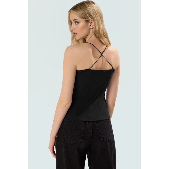 Fitted Vücuda Oturan Kolsuz Bluz Esnek Örme Havuz Yaka Günlük Modern Stil Rahat Kullanım