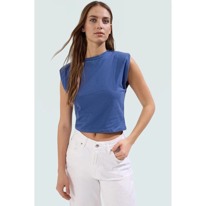 Fitted Vücut Oturan Kolsuz Örme Bluz Bisiklet Yaka Tasarım Premium Kalite Trend