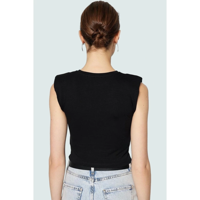 Fitted Vücut Oturan Kolsuz Örme Bluz Bisiklet Yaka Tasarım Premium Kalite Trend