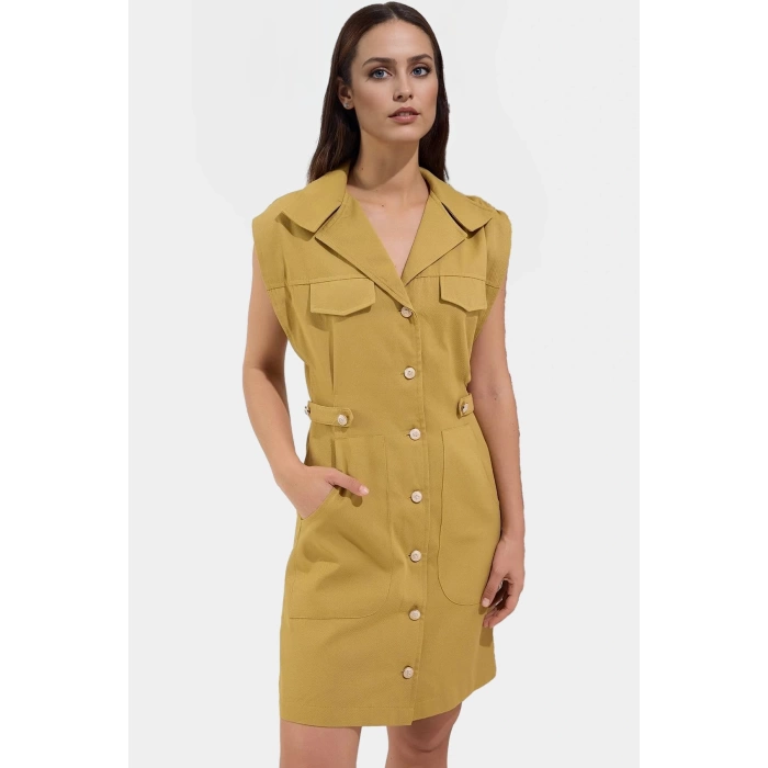 Gabardin Mini Elbise Kisa Kol Ay Pamuk Yazlık Günlük Özel Tasarım