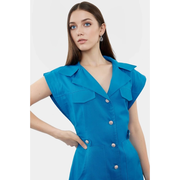Gabardin Mini Elbise Kisa Kol Ay Pamuk Yazlık Günlük Özel Tasarım