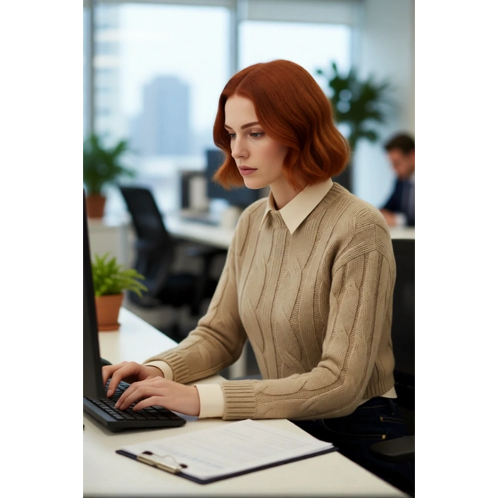 Genç Kadın Casual Tarz Triko Kazak Regular Kalıp Saç Örgü Desenli Kışlık Düşük Kol Detaylı