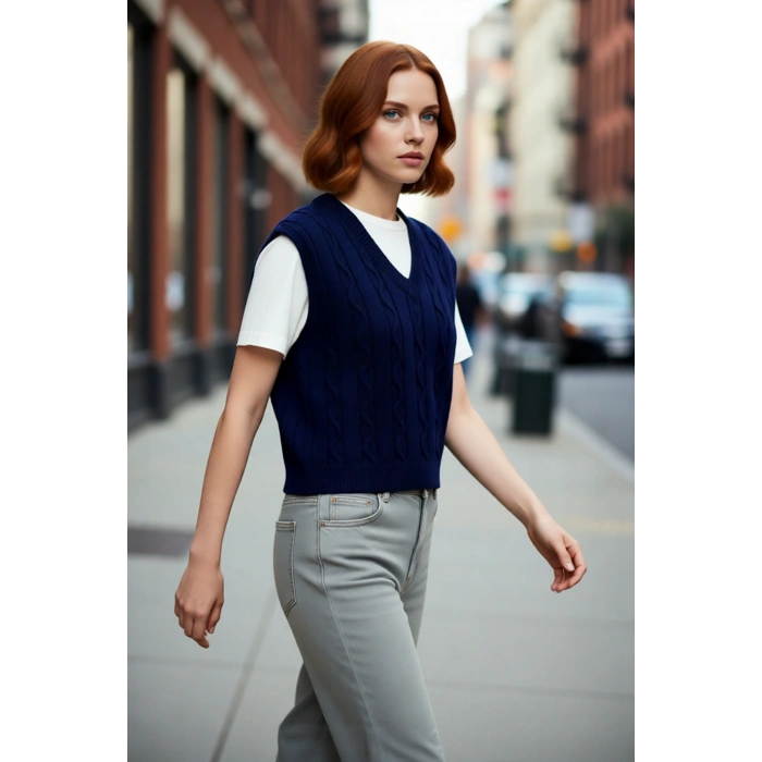 Genç Kızlar İçin Regular Kalıp V Yaka Saç Örgü Triko Crop Süveter İlkbahar Sonbahar Trendi