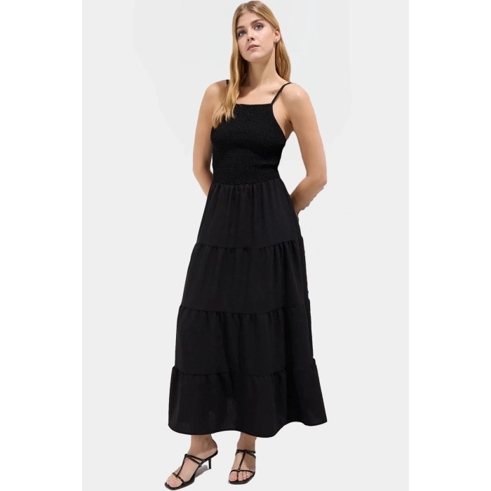Gipeli Skater Maxi Elbise %Polyester Dokuma Kumaş Yazlık Rahatlık Yüksek Kalite