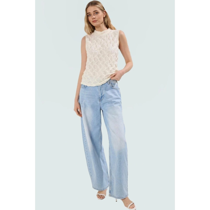Gofre Dokulu Regular Bluz Yazlık Rahat Polyester Elastan Uzun Ömürlü Zarifane Tasarım