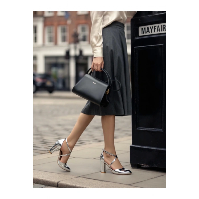 Gümüş Ayna Kadın Abiye Ayakkabı Kadın Topuklu Şık Gece Ayakkabısı Zarif Tasarım Yüksek Topuk