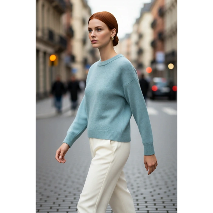 Günlük Kadın Regular Fit Düşük Kol Bisiklet Yaka Triko Kazak Konforlu Ve Modern Kış Stili Kaliteli