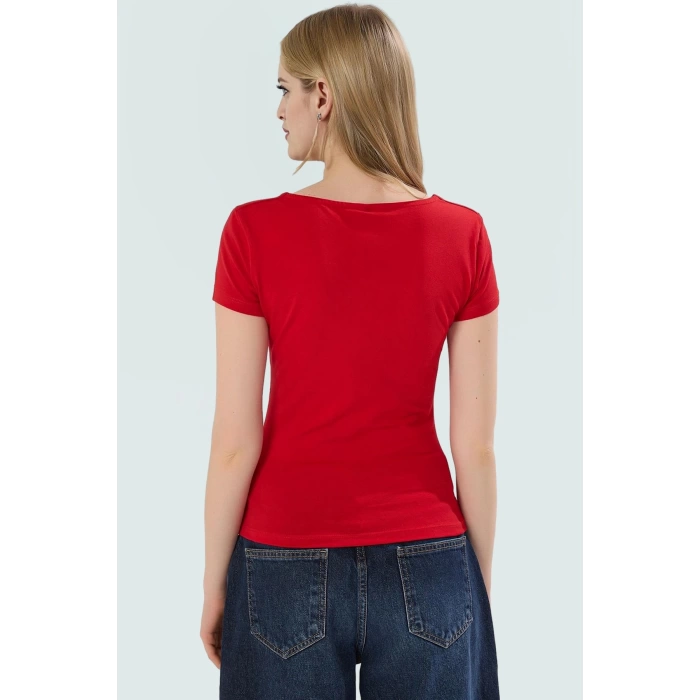 Günlük Kullanım İçin Kısa Kollu Örme Bluz Fitted Kare Yaka Likralı Penye Rahat