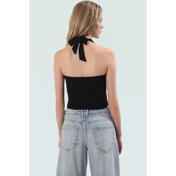 Halter Yaka Fitted Viskoz Örme Bluz Yazlık Parti Kombin Rahat Ve Şık Uzun Ömürlü Yüksek Kalite