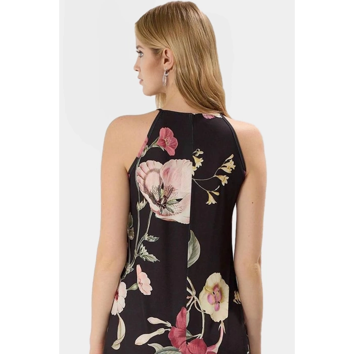 Halter Yaka Maxi Elbise Örme Kumaş Çiçekli Desen Rahat Kalıp Konforlu Kesim Ve Şık