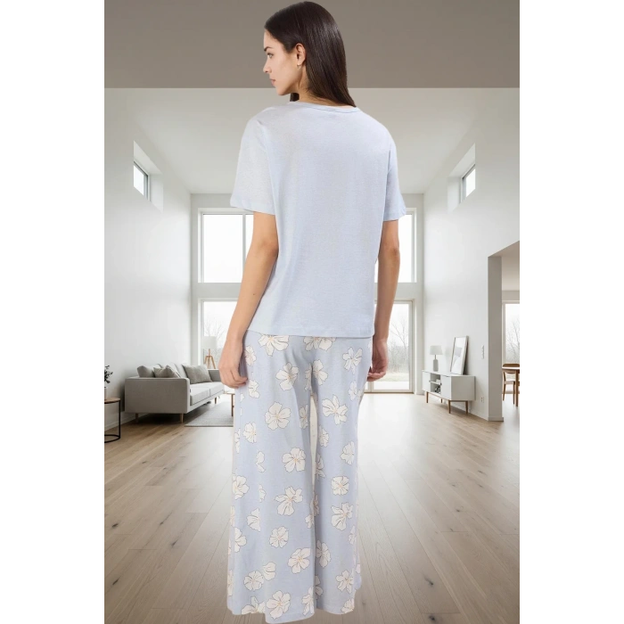 İlkbahar Sonbahar Homewear %100 Pamuk Çiçekli Pijama Takımı Modern Stil Kaliteli İşçilik