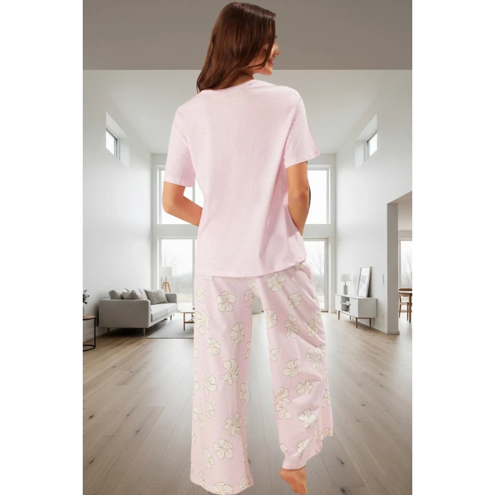 İlkbahar Sonbahar Homewear %100 Pamuk Çiçekli Pijama Takımı Modern Stil Kaliteli İşçilik