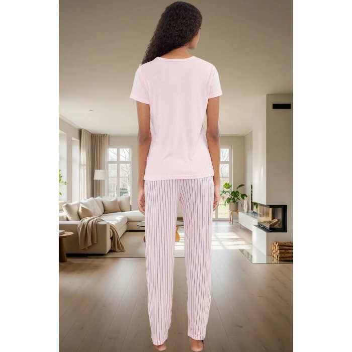 İlkbahar Sonbahar İçin Pamuk Karışımlı Çizgili Pijama Takımı Dayanıklı Malzeme