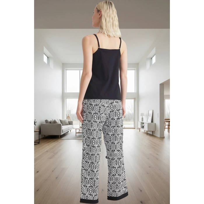 İnce Askılı V Yaka %100 Pamuklu Etnik Desenli Pijama Takımı Homewear Özenle Seçilmiş Uzun Ömürlü