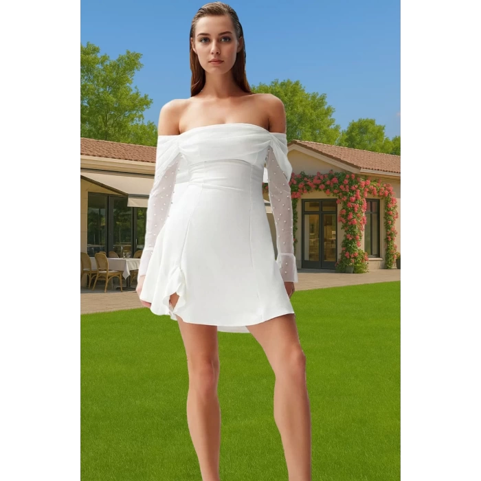 İncili Detaylı A Line Mini Elbise Özel Günler İçin Şık Tasarım Profesyonel Görünüm Modern Stil