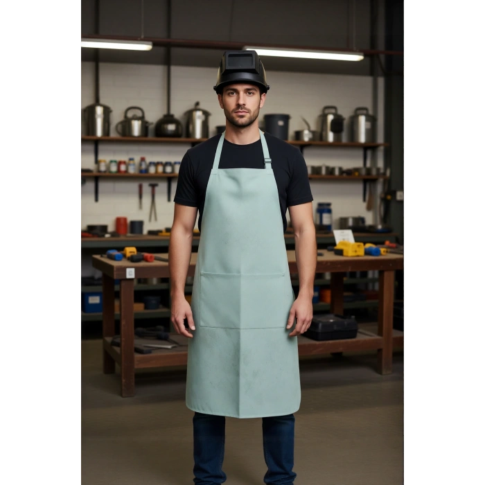 İş Güvenliği Deri Kaynakçı Önlüğü Isıya Dayanıklı Askılı Koruyucu