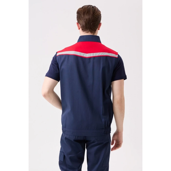 İş Yeleği Gabardin Kumas Yazlık GriKırmızı Reflektörlü Royal Hafif Nefes Alabilir Çok Cepli